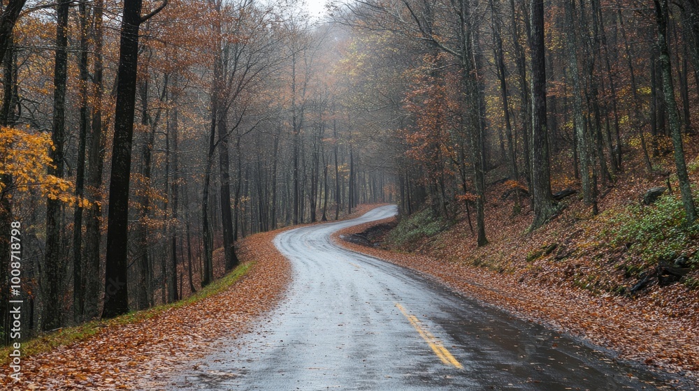 Fototapeta premium Winding Autumn Road Through the Lush Forestscape