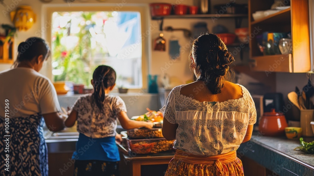 Family Cooking Together in Cozy Kitchen Family Cooking Together in Cozy Kitchen