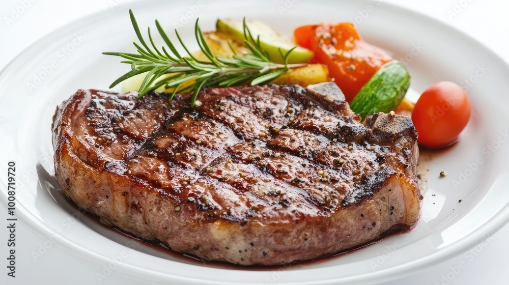 Grilled Steak with Fresh Vegetables on Plate Grilled Steak with Fresh Vegetables on Plate
