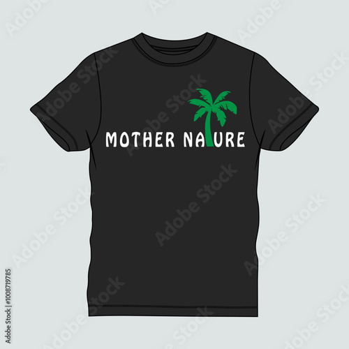 Black t shirt with chest print palm tee vector illustration