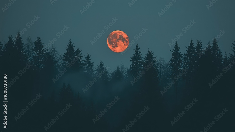 Mysterious moonrise above dark forest, casting an enchanting glow, creating a serene and eerie atmosphere in nature. Mysterious moonrise above dark forest, casting an enchanting glow, creating a serene and eerie atmosphere in nature.