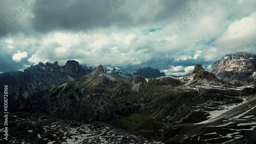Wallpaper Mural 4k Drone Panoramic Aerial Of Landscape Surrounding Tre Cime di Lavaredo, Dolomites In Northern Italy Torontodigital.ca