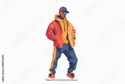 Illustration of a young guy of rap culture. Rapper.