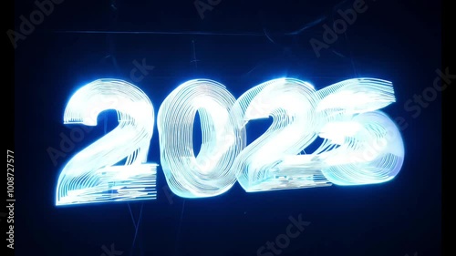 Experience a captivating countdown animation for the year 2025, featuring illuminated numbers and vibrant light effects against a dark background, creating an engaging visual display.