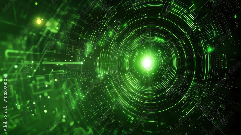 Abstract Digital Tunnel with Green Glowing Lines Abstract Digital Tunnel with Green Glowing Lines