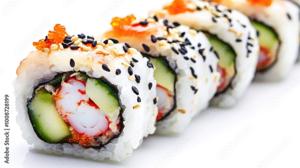 Fresh Sushi Rolls on White Background Fresh Sushi Rolls on White Background