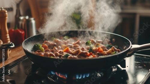 Sizzling Stir-Fry with Colorful Vegetables in Pan