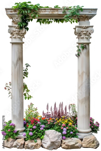 Ancient garden archway with flowers