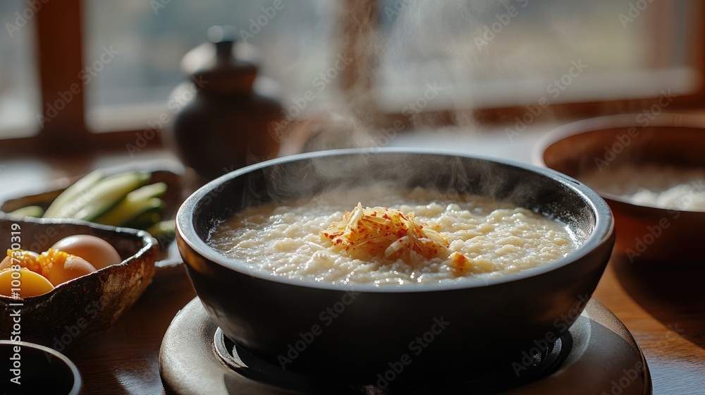 Warm and Delicious Rice Pudding in Rustic Setting Warm and Delicious Rice Pudding in Rustic Setting