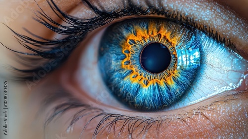 closeup of a striking human eye with a mesmerizing blue iris set against a soft light background that highlights the intricate details and beauty of the human eye
