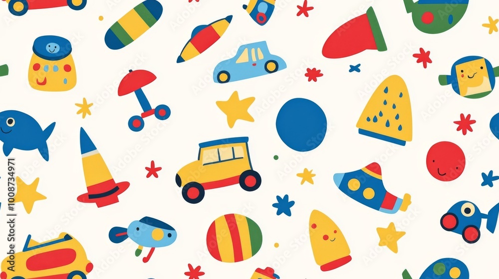 A seamless pattern of cute cartoon toys. Kid friendly background