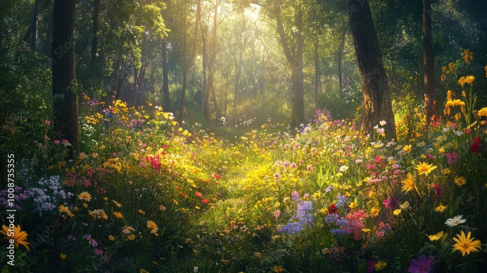 Enchanting Forest Garden in the Warm Sunlight Enchanting Forest Garden in the Warm Sunlight