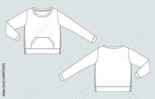 Long sleeve Sweatshirt overall fashion Flat Sketches technical drawing vector template. Apparel dress design mock up CAD illustration. 