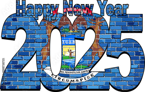 Happy New Year 2025 with Michigan flag inside - Illustration,
2025 HAPPY NEW YEAR NUMERALS