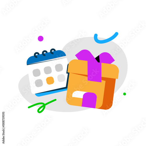 countdown calendar, gift box, and floating ribbons, for teasing upcoming events, special giveaways, promotional campaigns, announcing exciting rewards or limited time offers concept illustration
