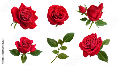 Fototapeta Naklejka Na Ścianę i Meble -  set of red rose flowers isolated on transparent background