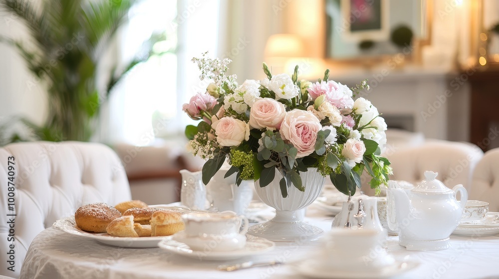 Elegant Floral Arrangement Adorns Dining Table Elegant Floral Arrangement Adorns Dining Table