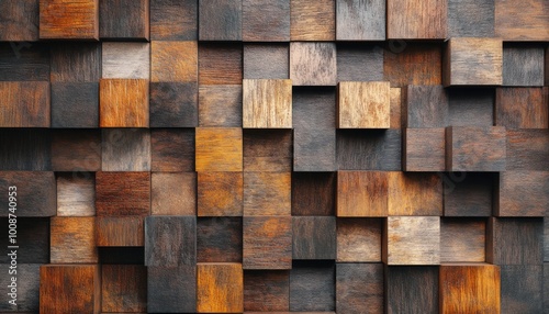 A wall of various shades of wood blocks.