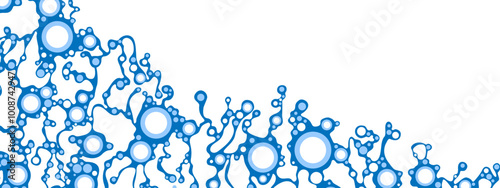 Blue mesh background frame. Texture of chaotic circles, dots. Сosmic path.  Internet is a web. Dance. Communication of people. Poster for medicine, technology, business. Random movements. Vector