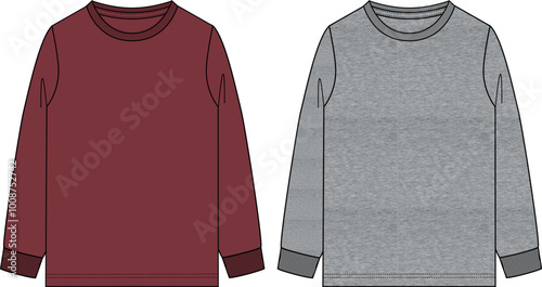 Long sleeve t shirt Red and grey color vector illustration  template for men's and boys.