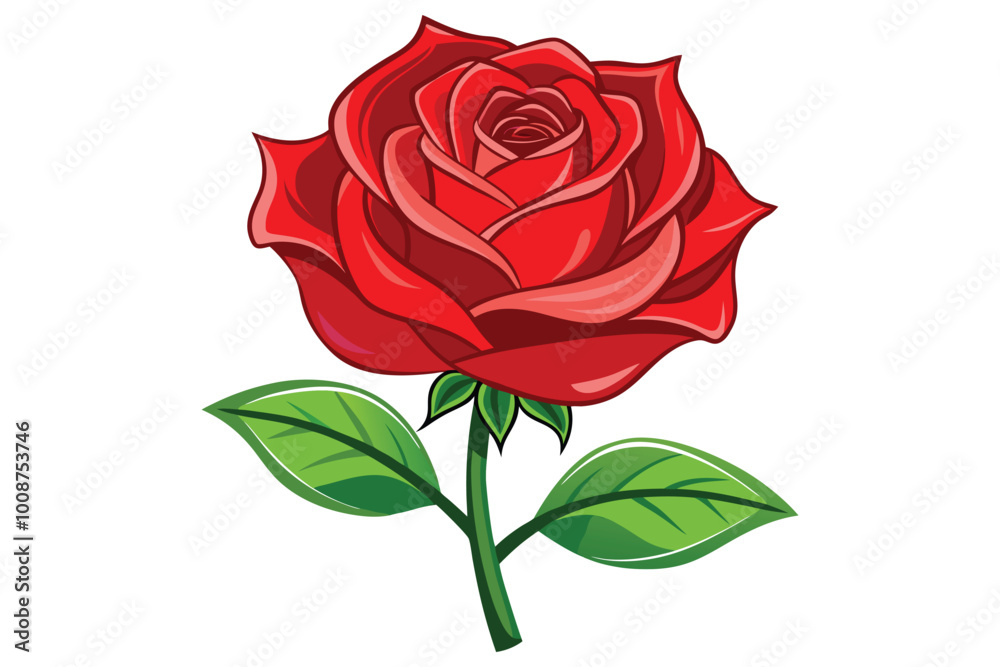 A red rose with green leaves A red rose with green leaves