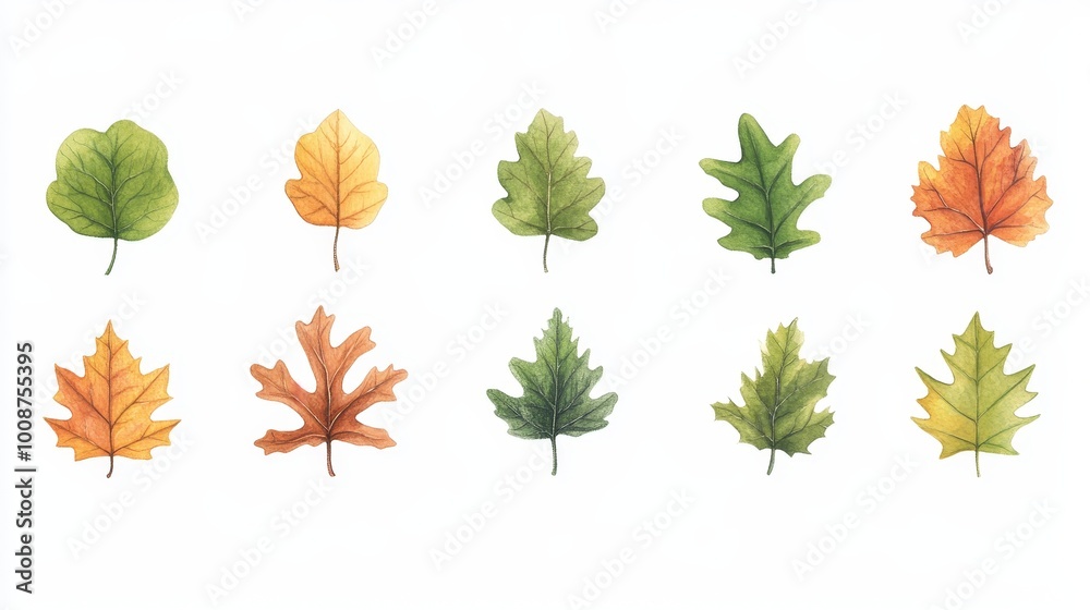 Fototapeta premium Fall season botanical art autumn background design with oak leaves. Simple contemporary style illustration for fabric, print, cover, banner, wall paper.