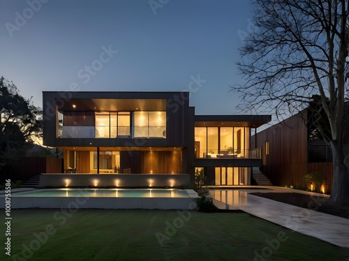 3d View of luxurious house with modern architecturl home design
