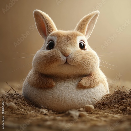 Adorable rabbit sitting in a nest, exuding cuteness and charm, perfect for children's themes and animal lovers. photo