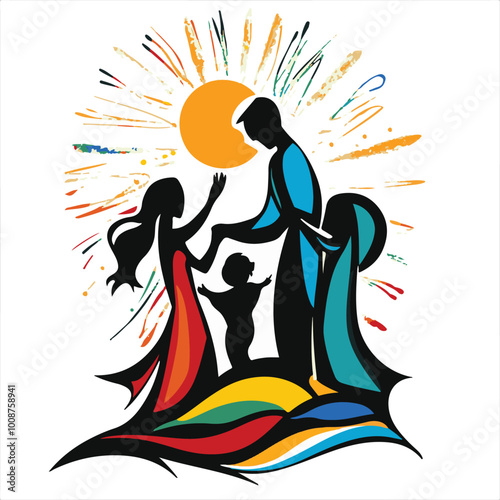 A simple line drawing of a family , young couple, teenage children. vector illustration
