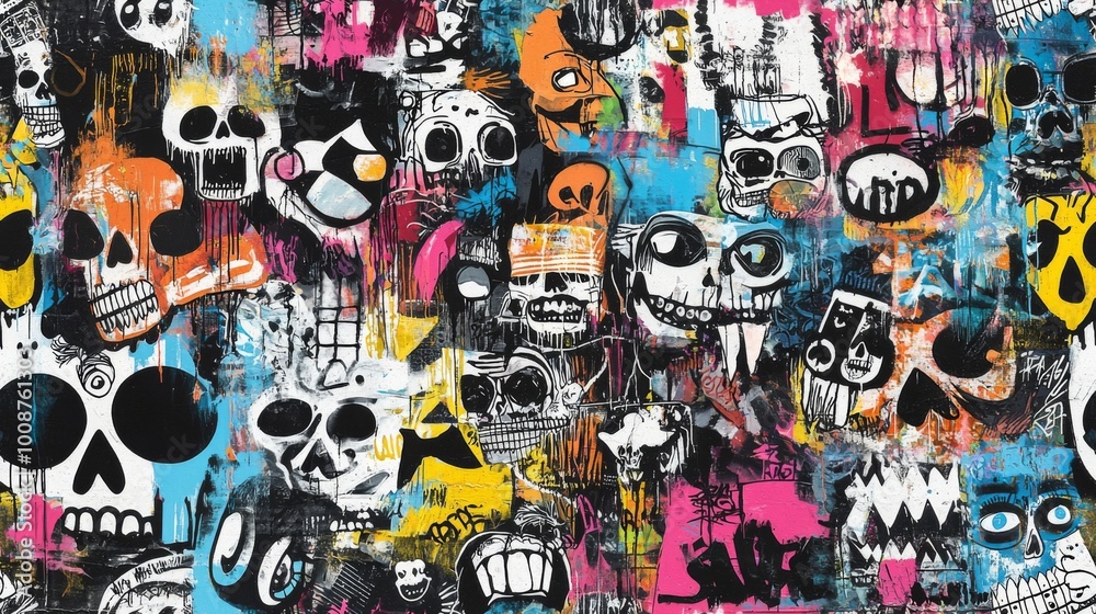 Fototapeta premium Abstract urban street art graffiti seamless pattern. Urban style modern background wallpaper