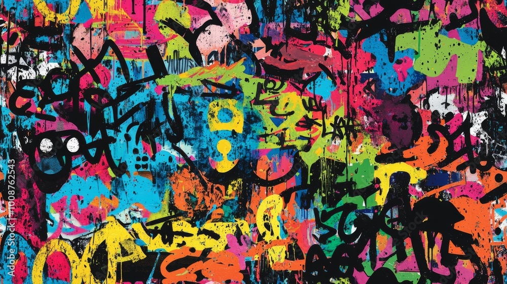 Fototapeta premium Abstract urban street art graffiti seamless pattern. Urban style modern background wallpaper