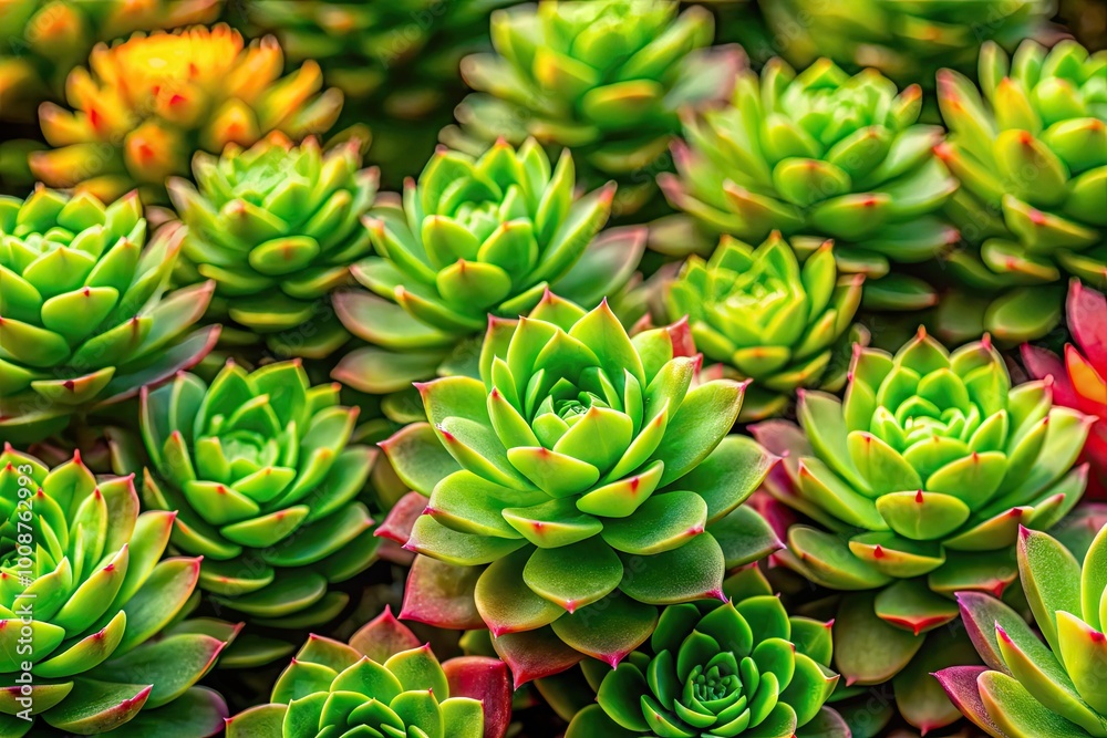 Vibrant Stonecrop Succulent Plants in Natural Garden Setting with Rich Green Background and Texture Vibrant Stonecrop Succulent Plants in Natural Garden Setting with Rich Green Background and Texture