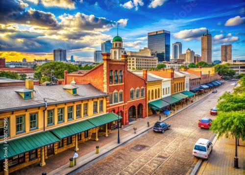 Vibrant Stockyards in Fort Worth Featuring Historic Buildings, Rustic Charm, and Western Atmosphere photo