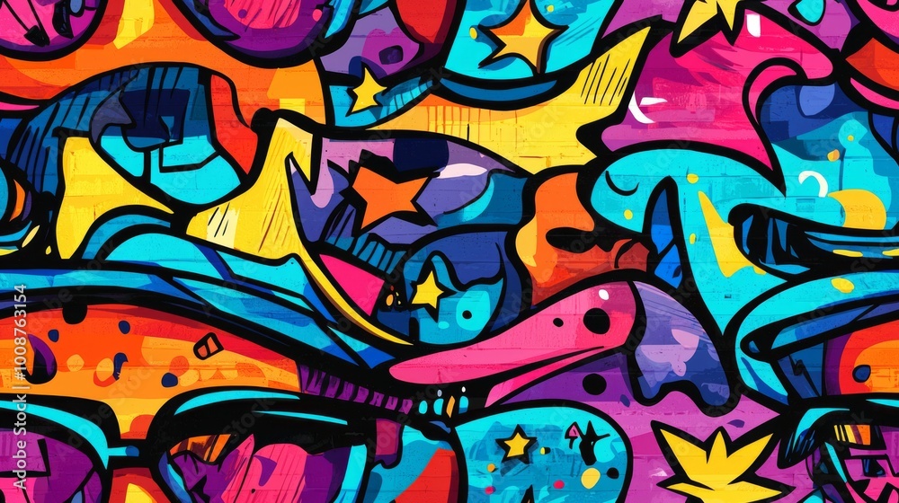 Abstract urban street art graffiti seamless pattern. Urban style modern background wallpaper