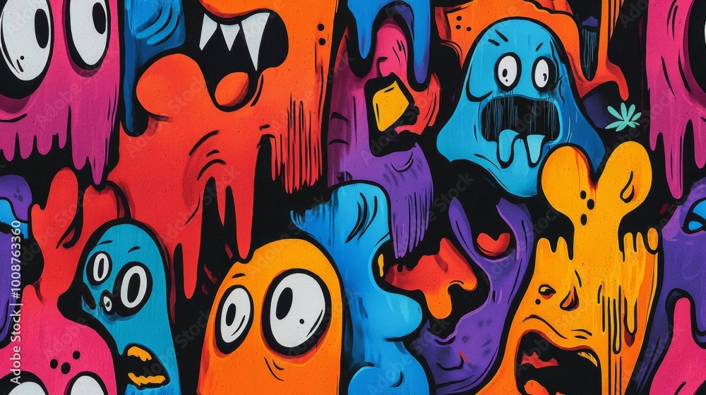 Obraz premium Abstract urban street art graffiti seamless pattern. Urban style modern background wallpaper