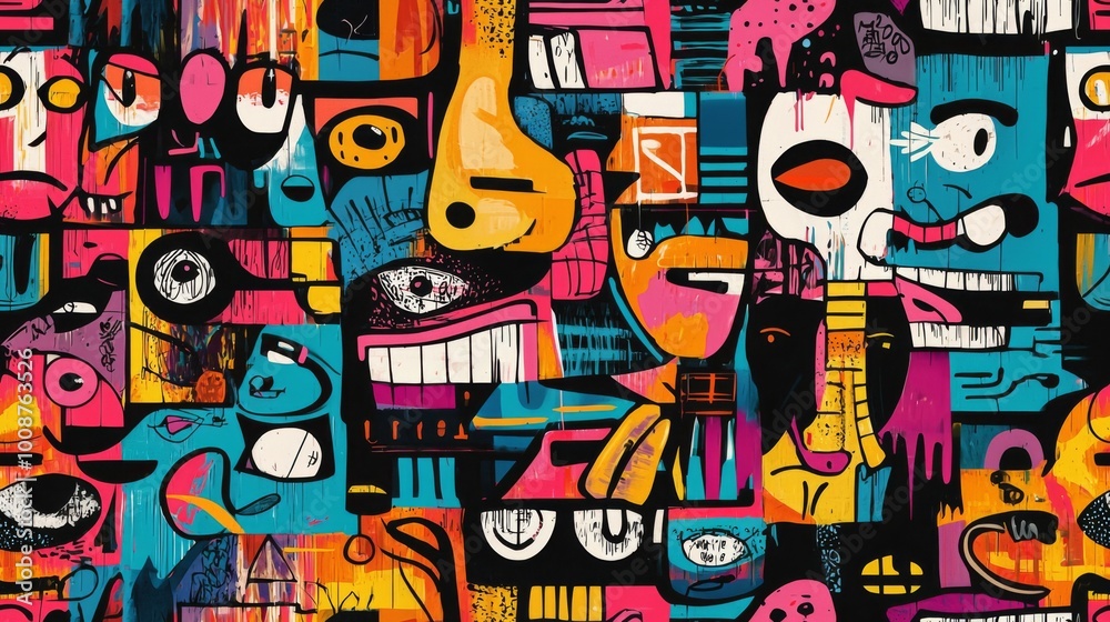 Obraz premium Abstract urban street art graffiti seamless pattern. Urban style modern background wallpaper