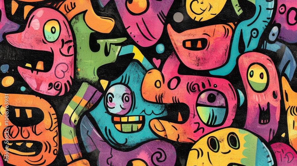 Obraz premium Abstract urban street art graffiti seamless pattern. Urban style modern background wallpaper