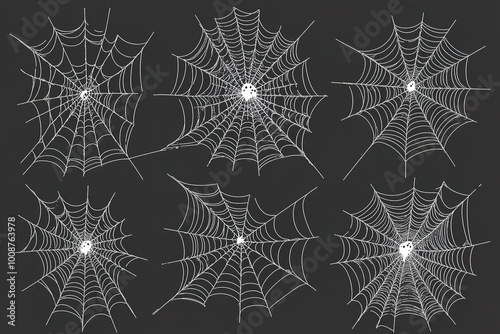 Set with spider web icons. Halloween decoration with cobweb. Spiderweb flat vector illustration. Isolated graphic. Horror, fear and creepy cartoon art concept. Net outline sketch on white background.

