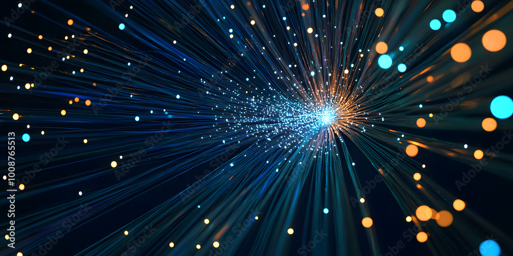 © Daniel - Wireless data transmission, high speed internet. Information flow in abstract cyberspace. Neural network 3D illustration. Big data and cybersecurity. Data stream. Global database and AI