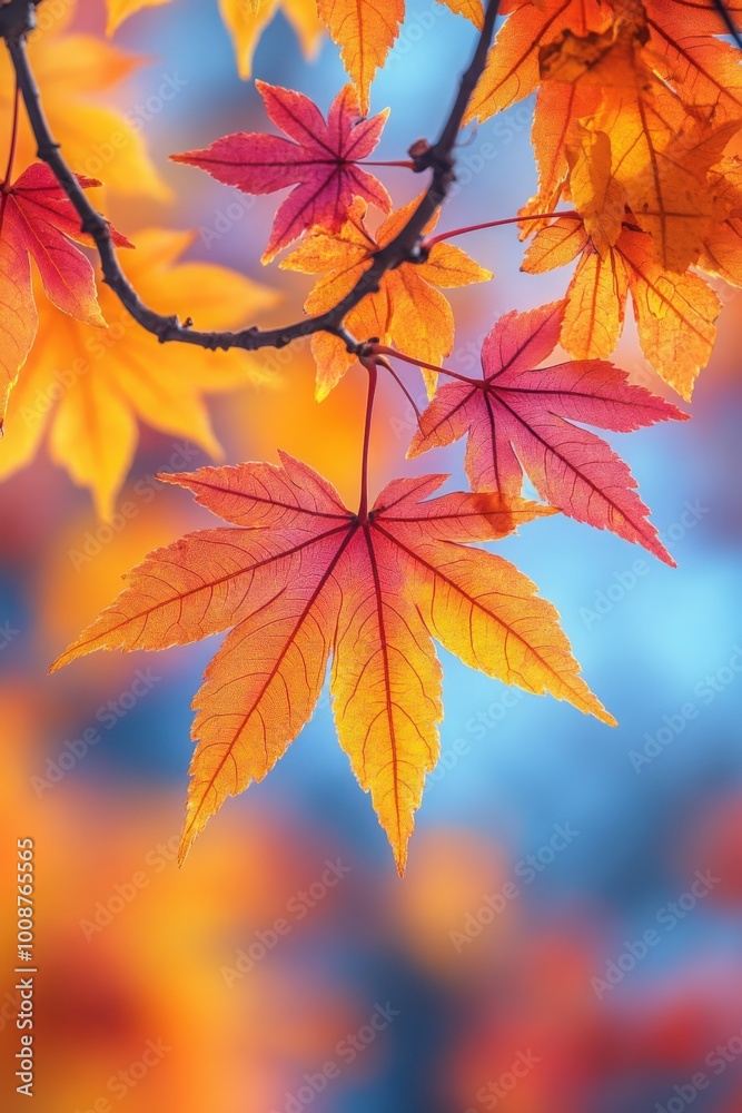 A vibrant autumn landscape showcasing colorful leaves against a blue sky A vibrant autumn landscape showcasing colorful leaves against a blue sky