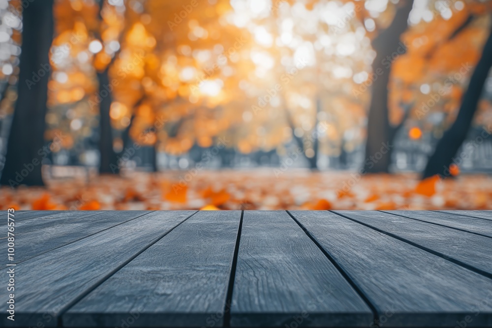 Fototapeta premium You can decorate this table with your own decorations since it has a table background and an autumn landscape.