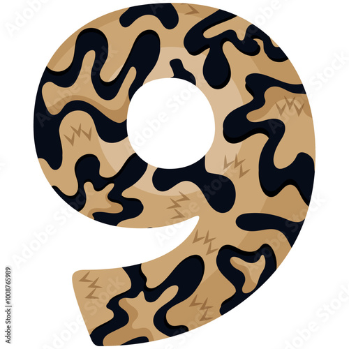 number 9 design for new year with animal design namely with detailed skin spots of common yellow boa, vector