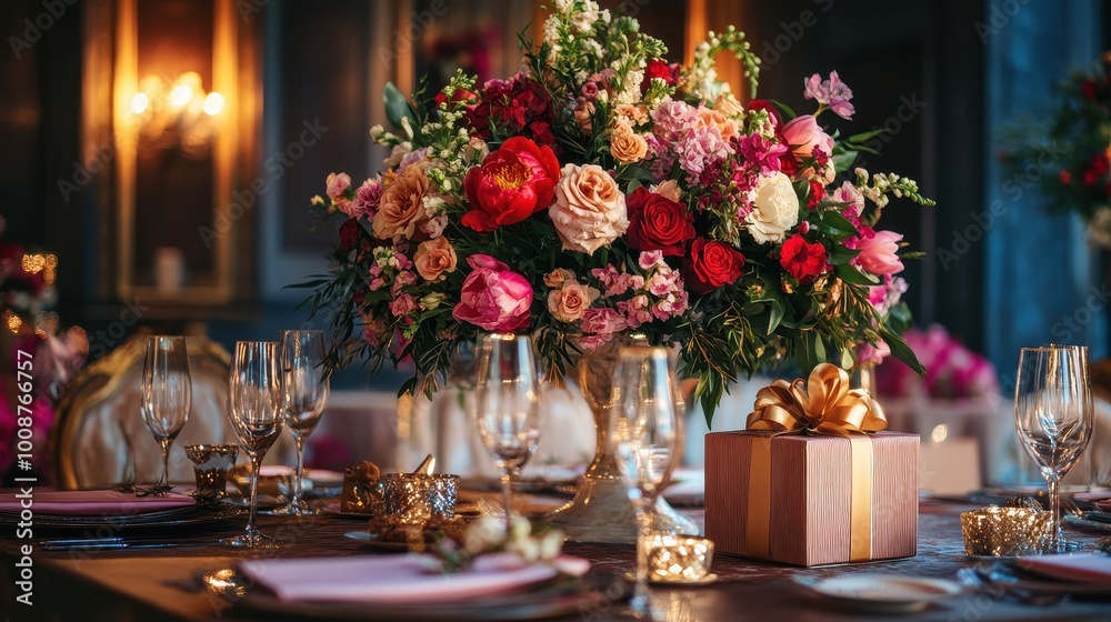 Elegant Floral Arrangement on a Formal Dining Table Elegant Floral Arrangement on a Formal Dining Table