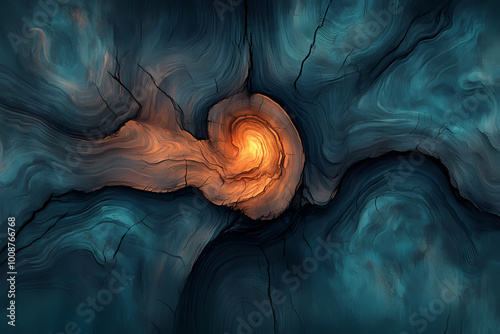 Closeup Abstract Tree Stump Pattern with Wavy Shapes in Exotic Painting Style photo