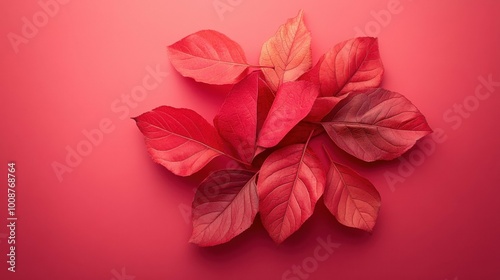 A vibrant bunch of red leaves beautifully displayed on a dark background