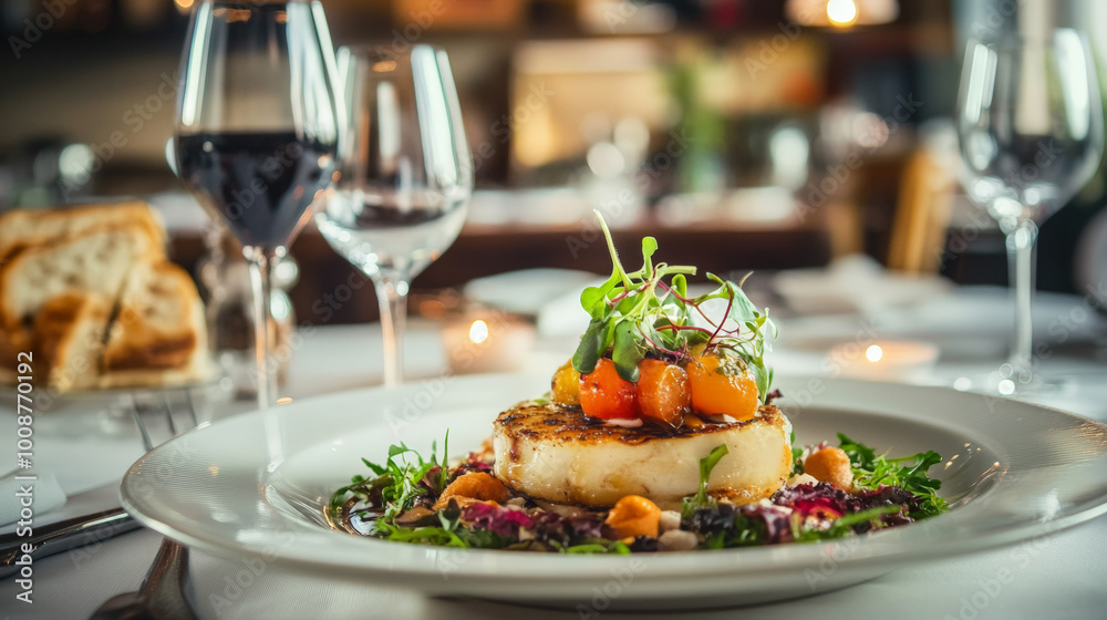 Gourmet dish with artistic presentation in a fine dining restaurant culinary art Gourmet dish with artistic presentation in a fine dining restaurant culinary art