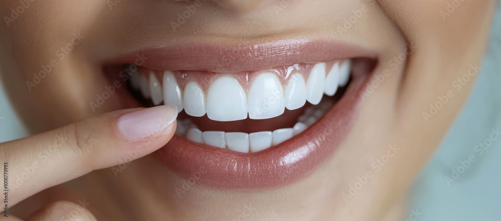 Fototapeta premium Champion woman proudly displaying her bright smile and perfect teeth indoors