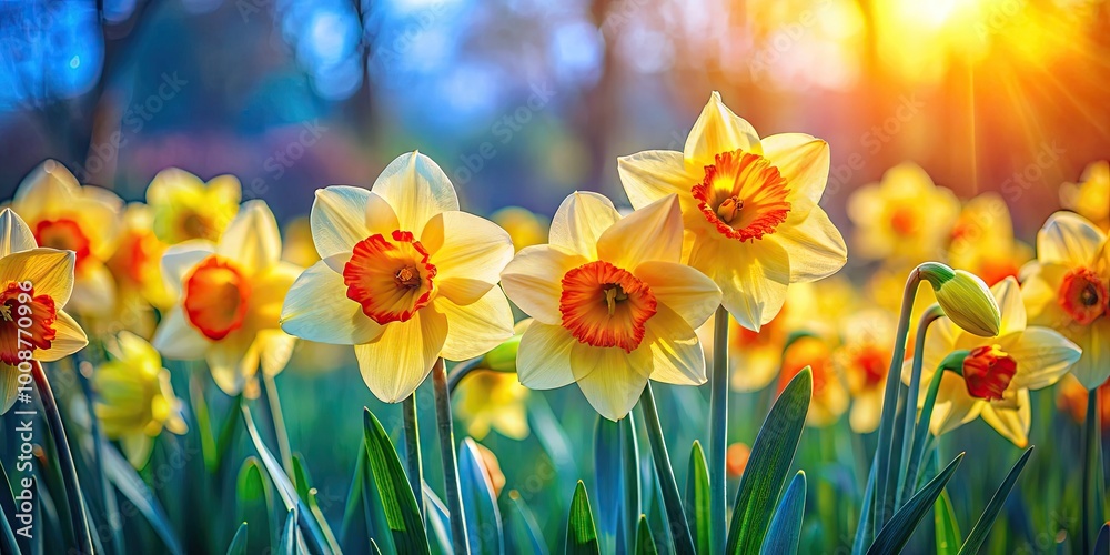 Fototapeta premium Vibrant Watercolor Daffodils Blooming in Springtime - Nature's Beauty Captured in Soft Hues