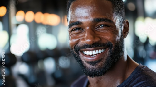 Happy Fitness Coach Smiling in Gym Ready to Inspire Clients