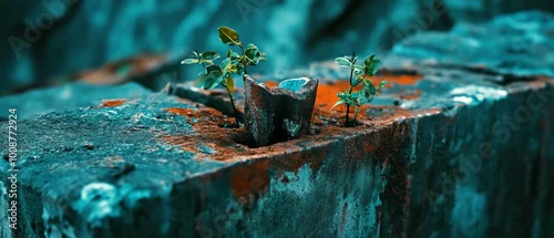 Panel kuchenny z motywem Tiny plants growing from a crack in a concrete wall